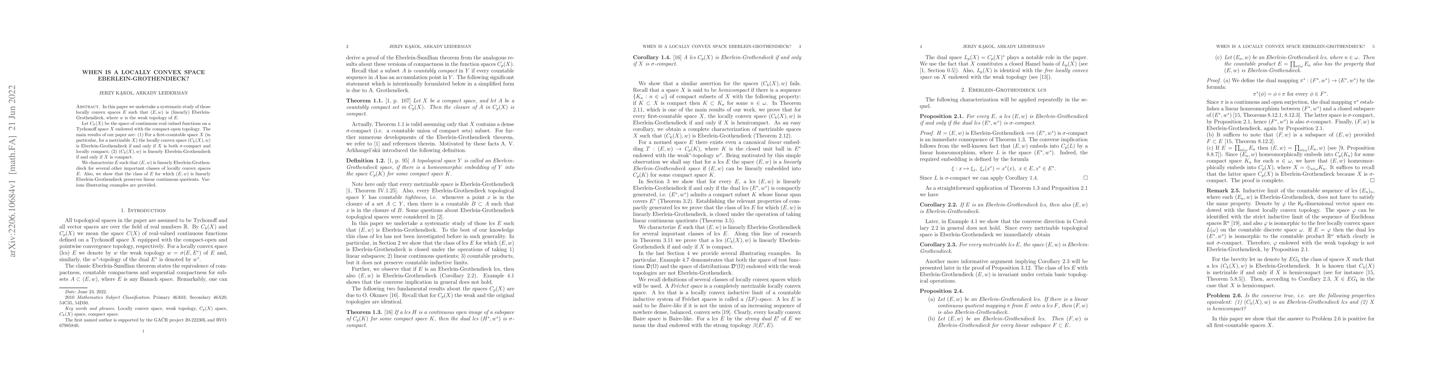 Thumbnail for When is a locally convex space Eberlein-Grothendieck?