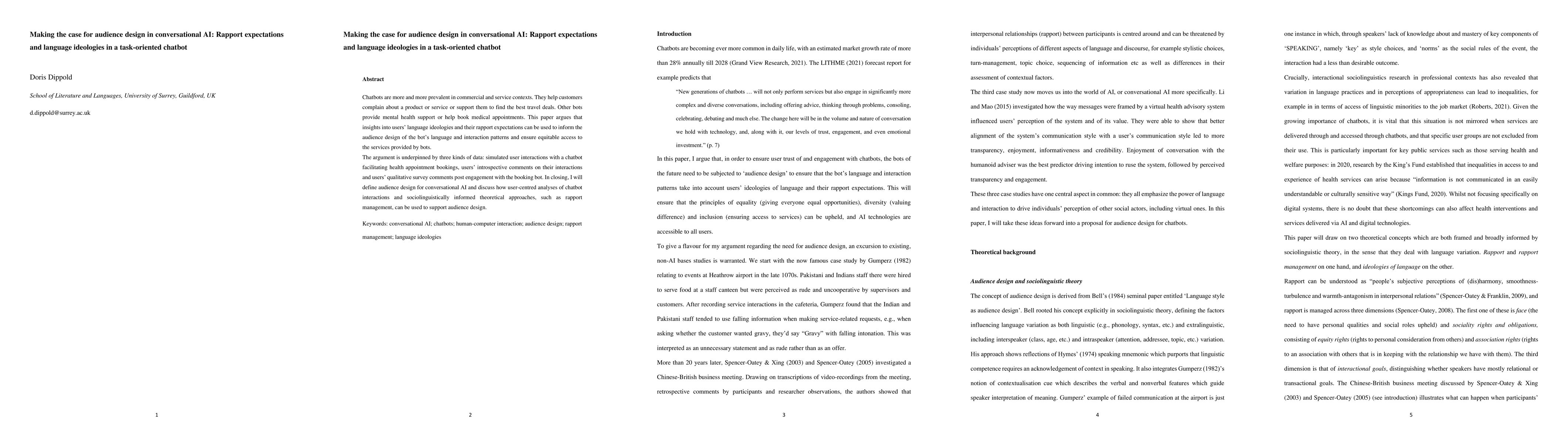 Thumbnail for Making the case for audience design in conversational AI: Rapport
  expectations and language ideologies in a task-oriented chatbot
