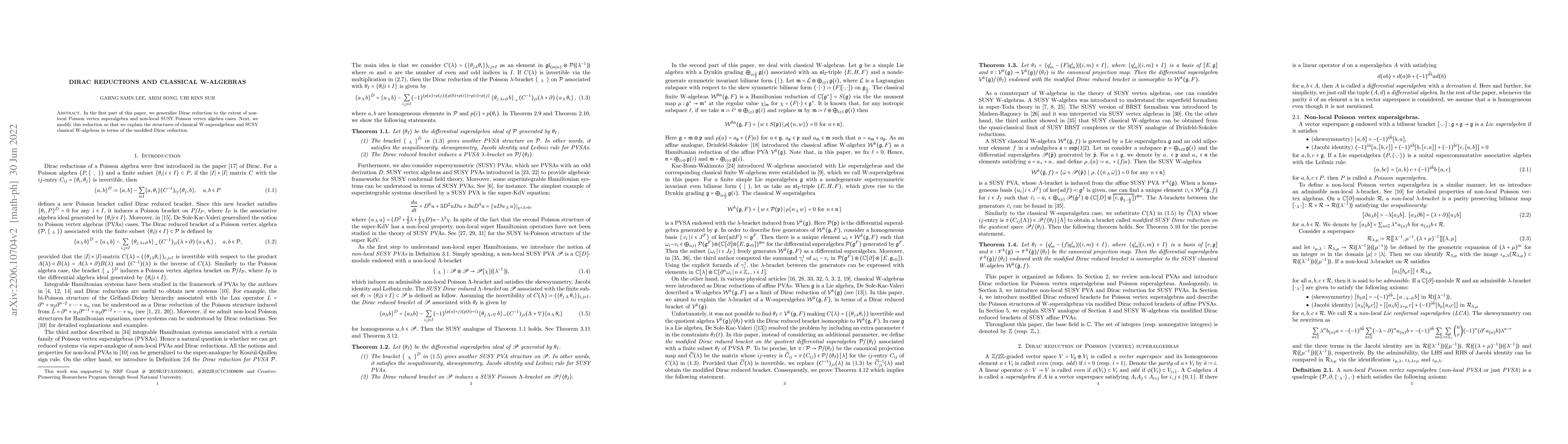 Thumbnail for Dirac reductions and Classical W-algebras