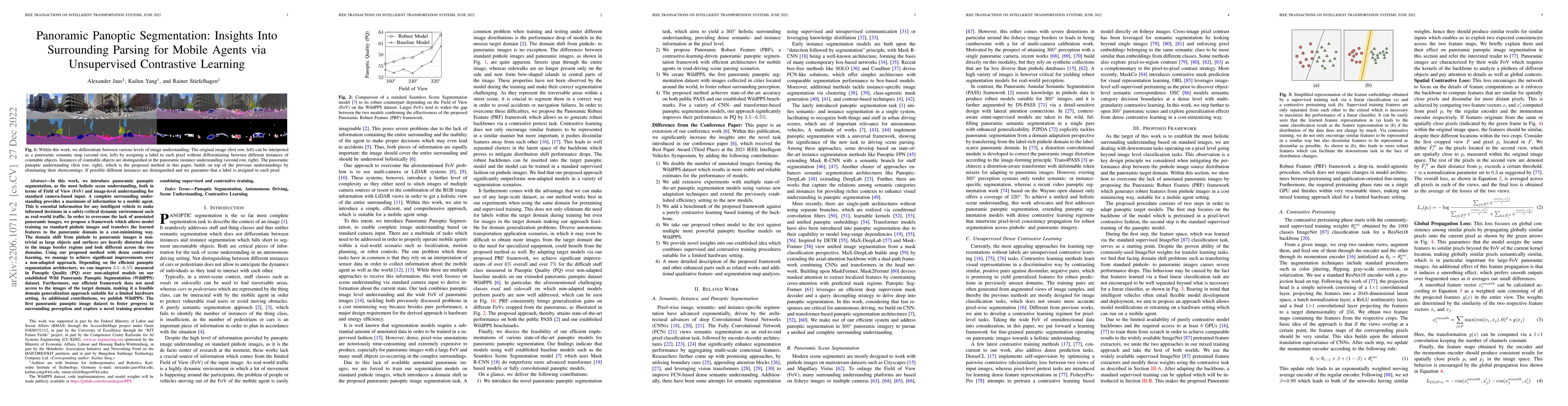 Thumbnail for Panoramic Panoptic Segmentation: Insights Into Surrounding Parsing for
  Mobile Agents via Unsupervised Contrastive Learning