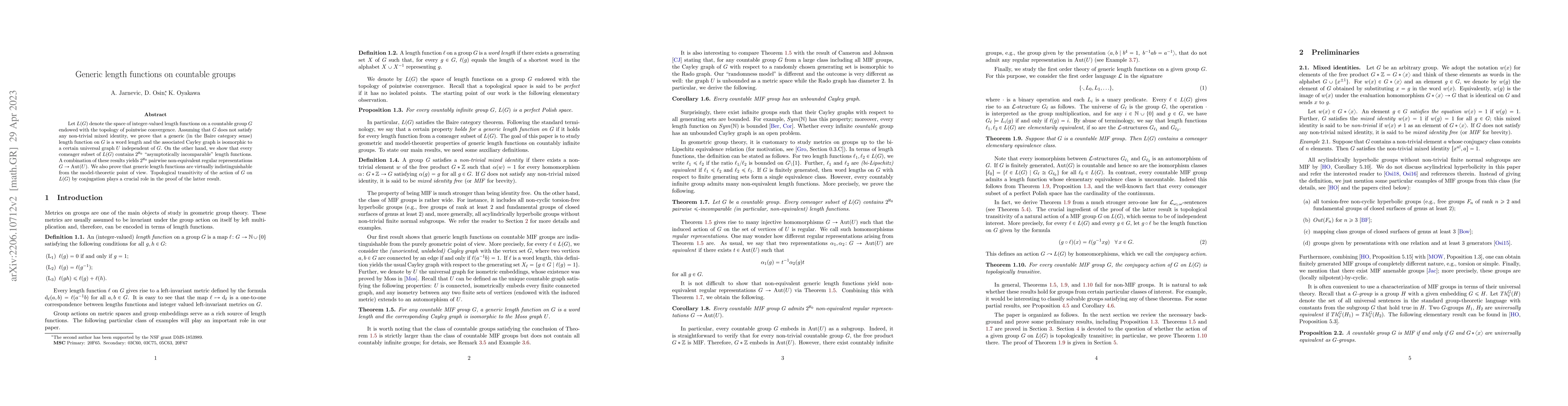 Thumbnail for Generic length functions on countable groups