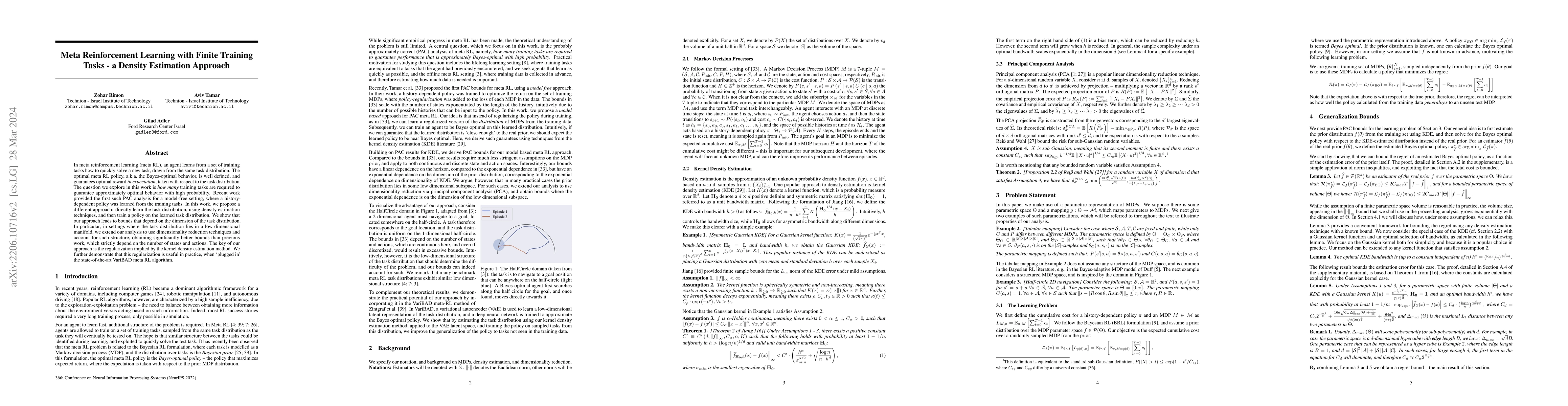 Thumbnail for Meta Reinforcement Learning with Finite Training Tasks -- a Density
  Estimation Approach