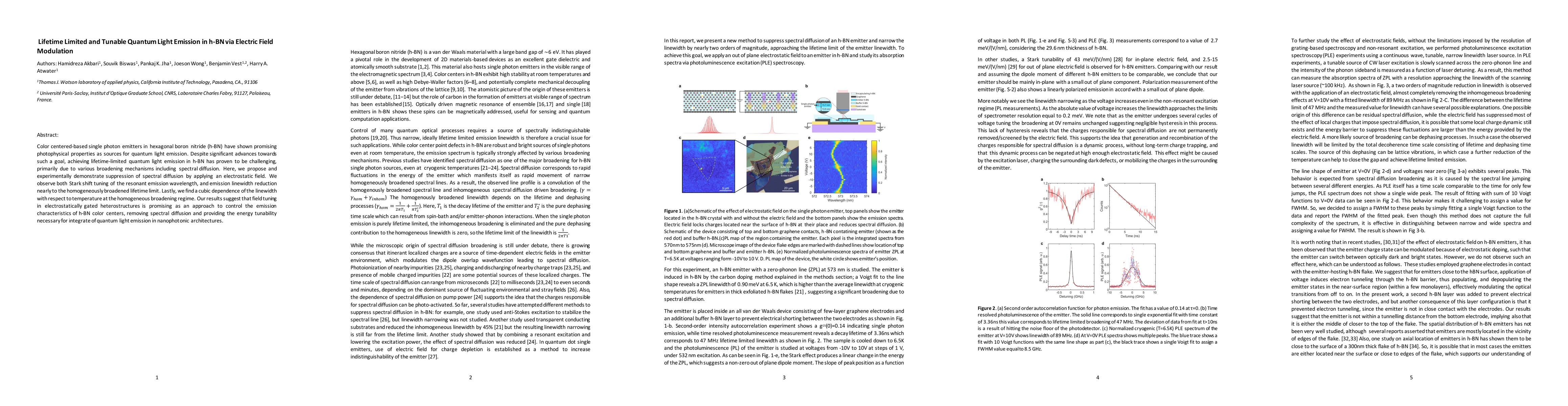 Thumbnail for Lifetime Limited and Tunable Quantum Light Emission in h-BN via Electric
  Field Modulation