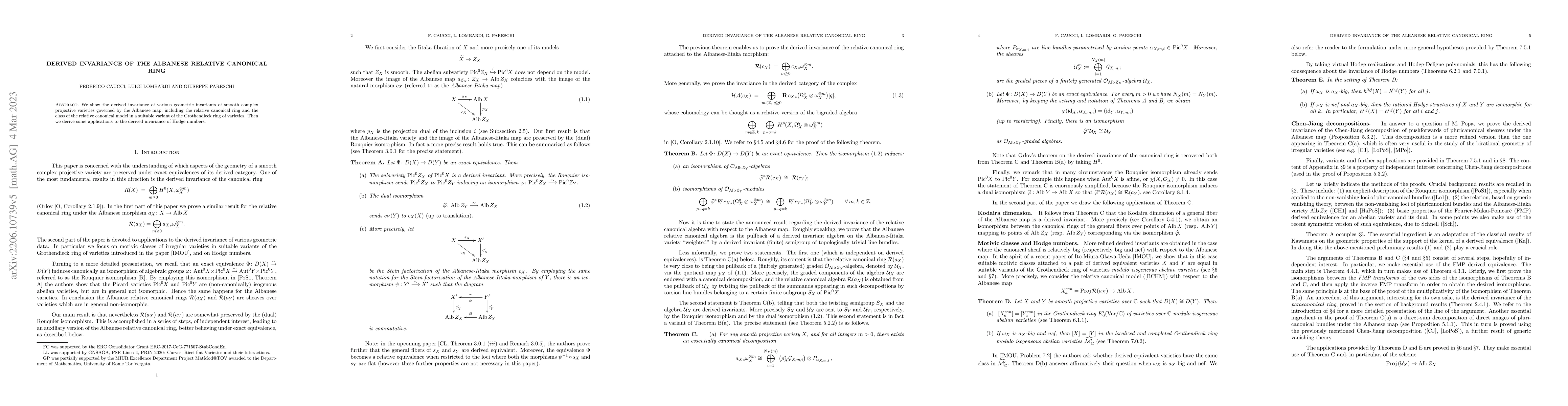 Thumbnail for Derived invariance of the Albanese relative canonical ring