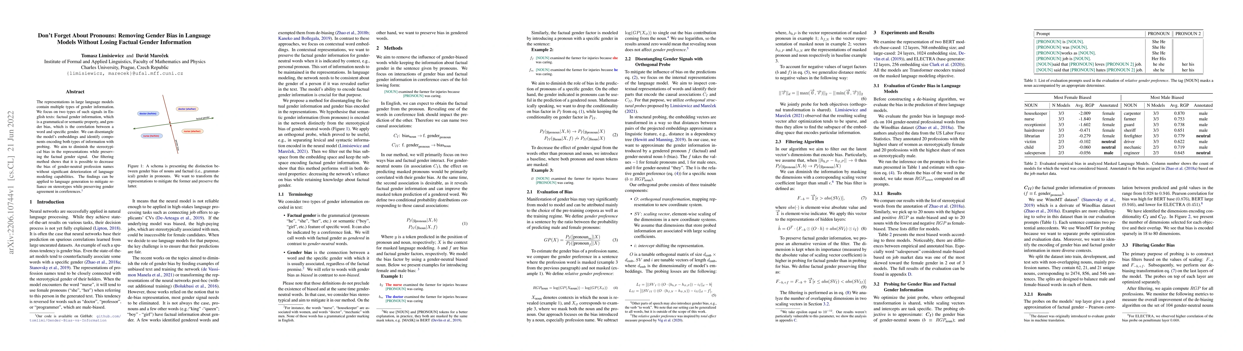 Thumbnail for Don't Forget About Pronouns: Removing Gender Bias in Language Models
  Without Losing Factual Gender Information