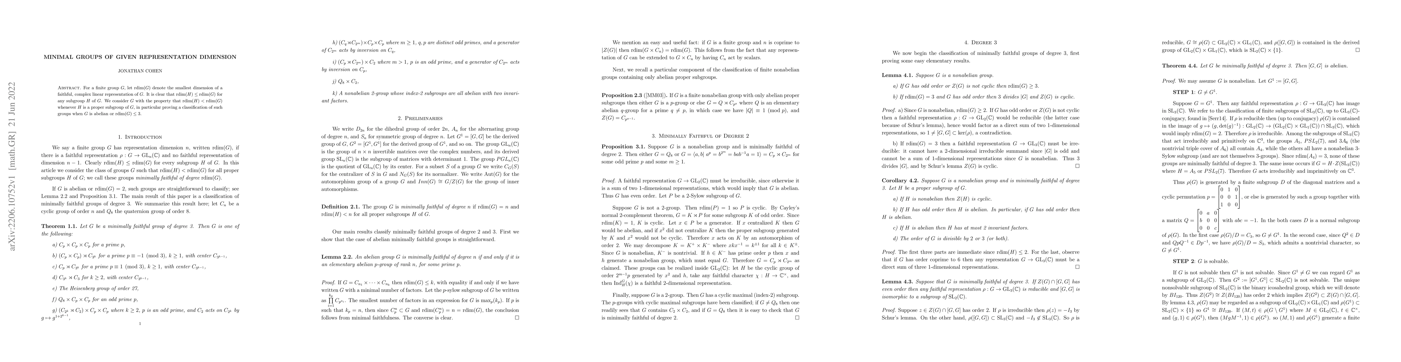 Thumbnail for Minimal groups of given representation dimension
