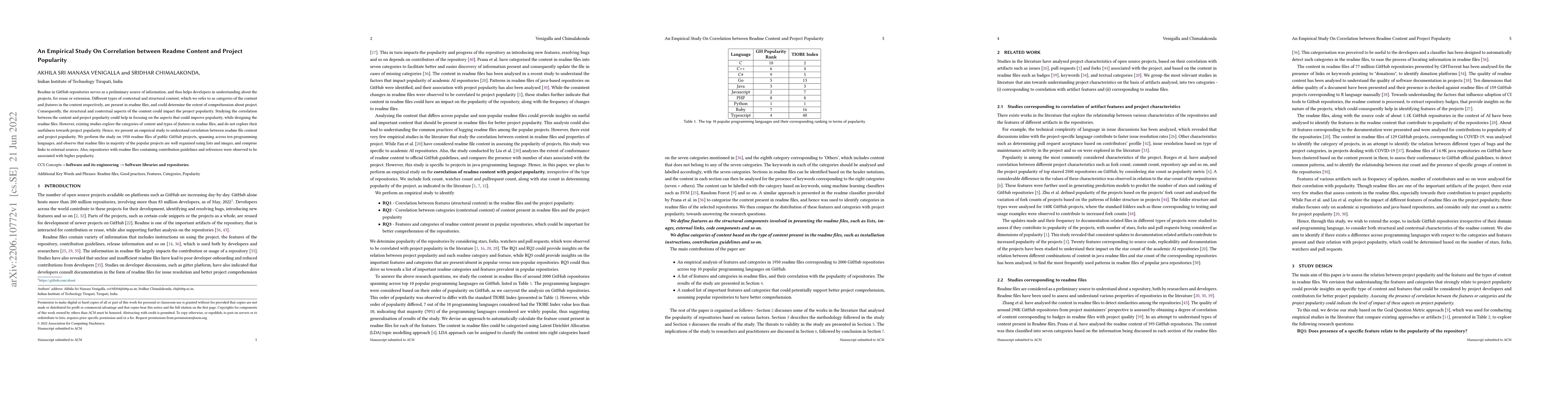 Thumbnail for An Empirical Study On Correlation between Readme Content and Project
  Popularity