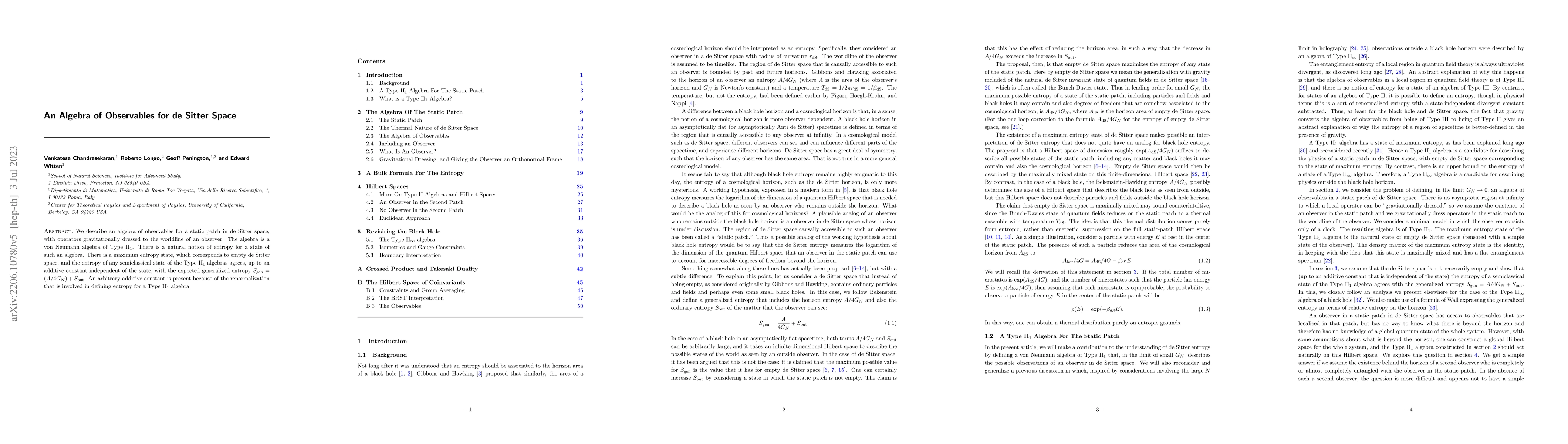 Thumbnail for An Algebra of Observables for de Sitter Space