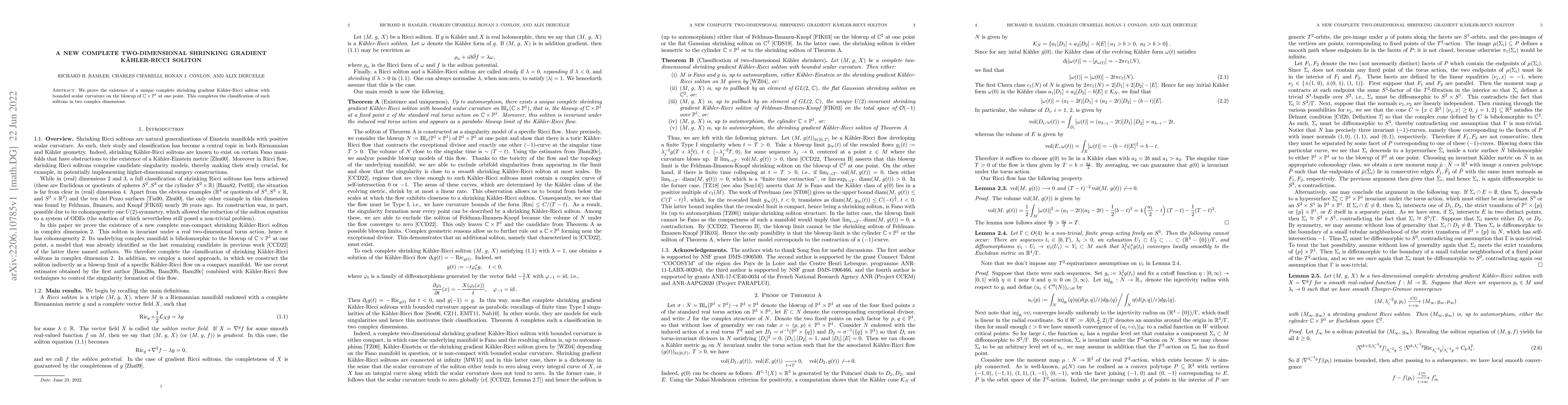 Thumbnail for A new complete two-dimensional shrinking gradient K\"ahler-Ricci soliton