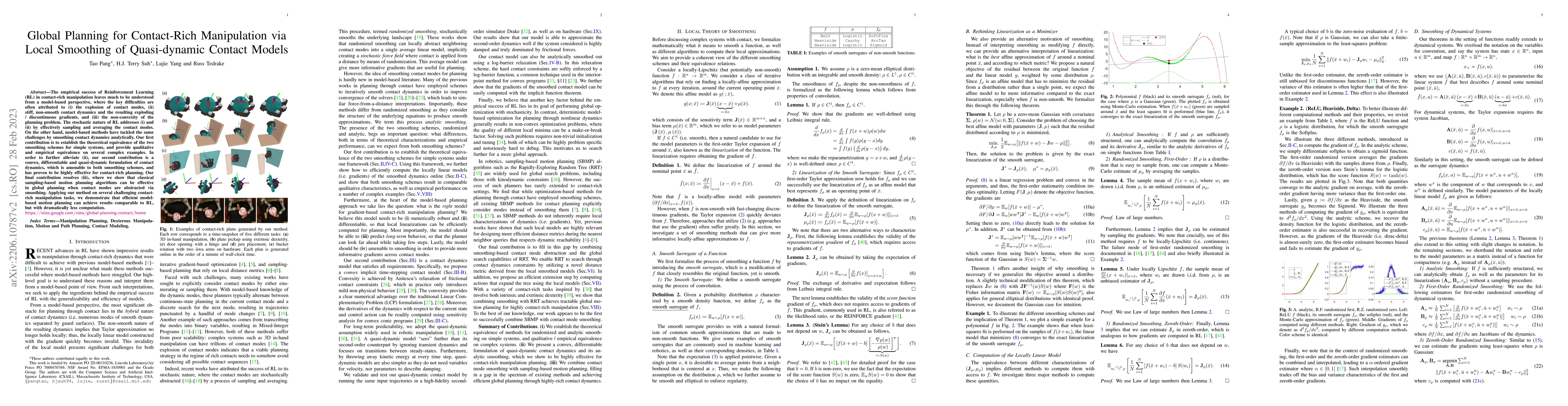 Thumbnail for Global Planning for Contact-Rich Manipulation via Local Smoothing of
  Quasi-dynamic Contact Models