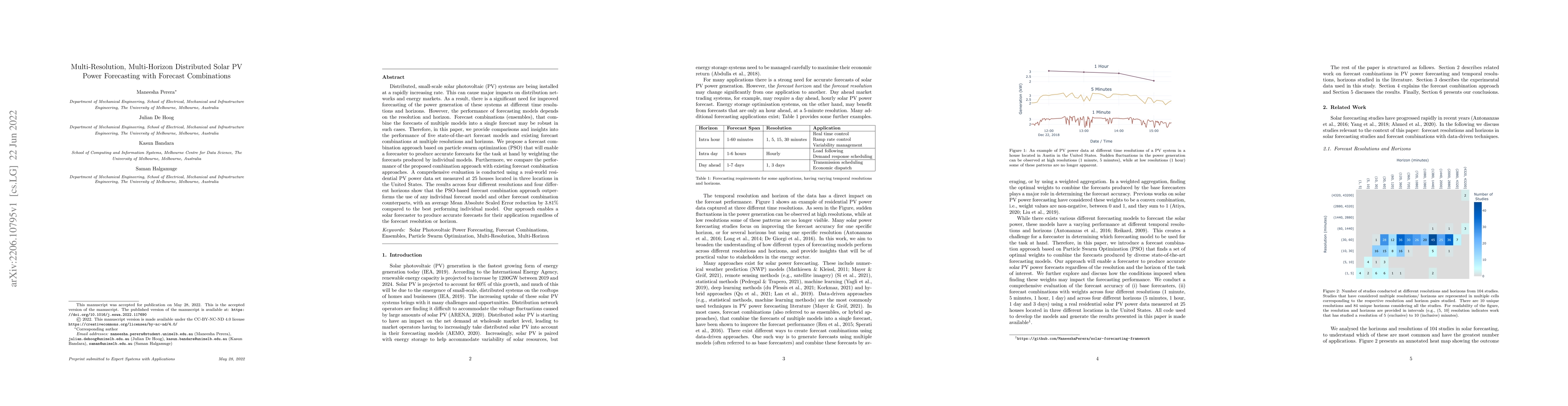 Thumbnail for Multi-Resolution, Multi-Horizon Distributed Solar PV Power Forecasting
  with Forecast Combinations