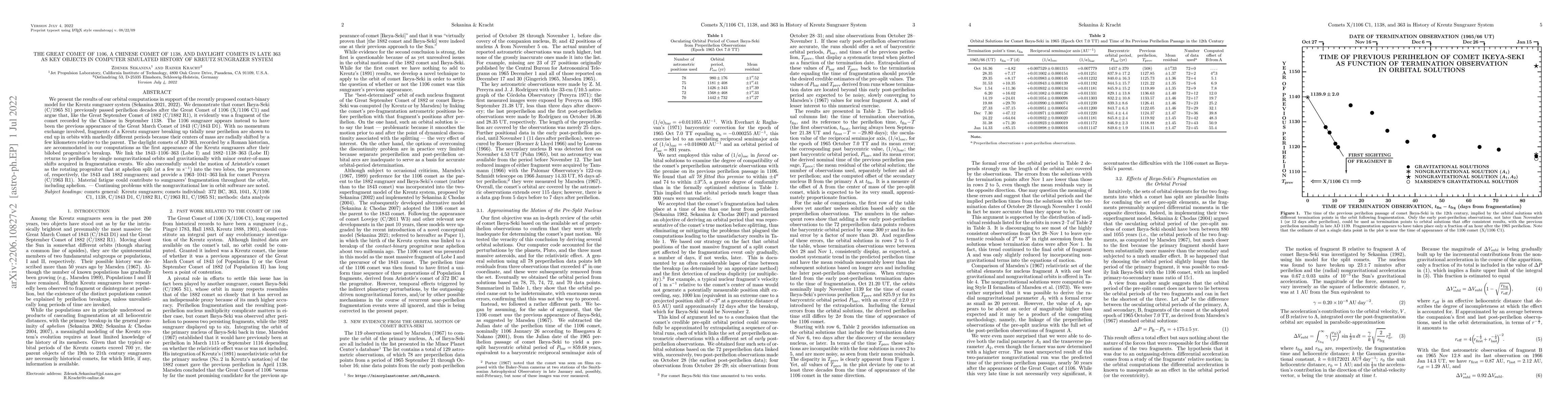 Thumbnail for The Great Comet of 1106, a Chinese Comet of 1138, and Daylight Comets in
  late 363 As Key Objects in Computer Simulated History of Kreutz Sungrazer
  System
