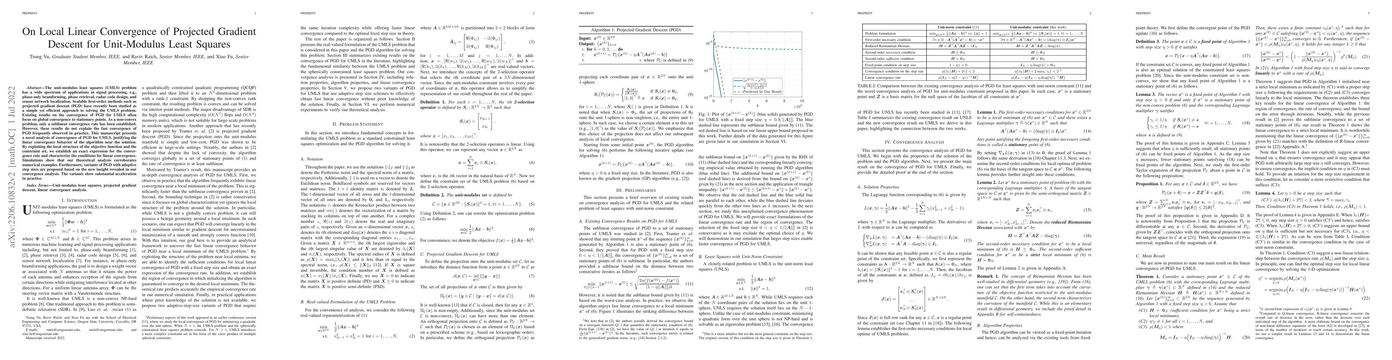 Thumbnail for On Local Linear Convergence of Projected Gradient Descent for
  Unit-Modulus Least Squares