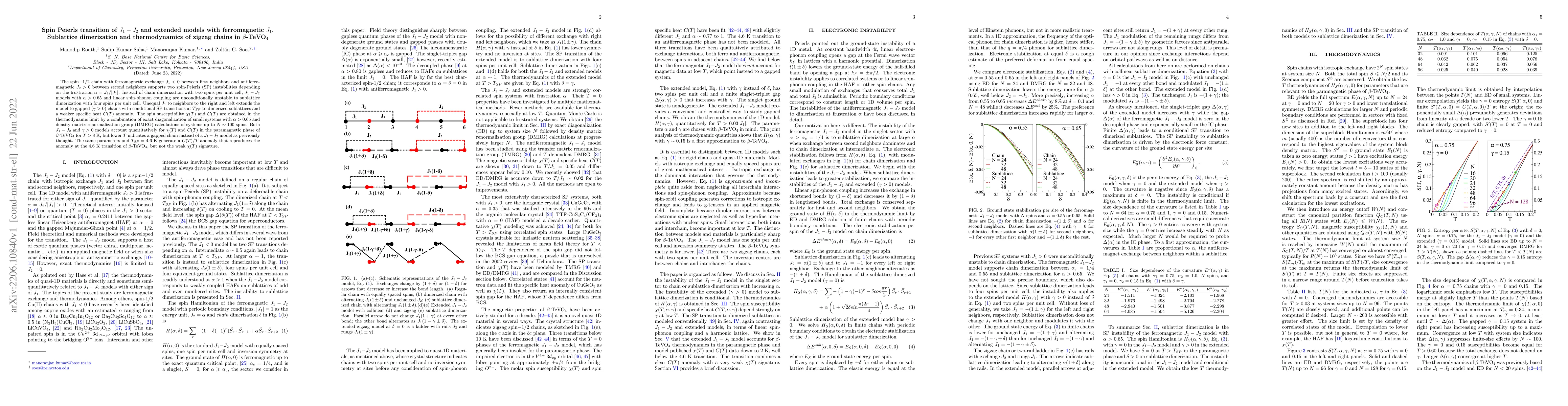 Thumbnail for Spin Peierls transition of $J_{1}-J_{2}$ and extended models with
  ferromagnetic $J_{1}$.Sublattice dimerization and thermodynamics of zigzag
  chains in $\beta$-TeVO$_{4}$