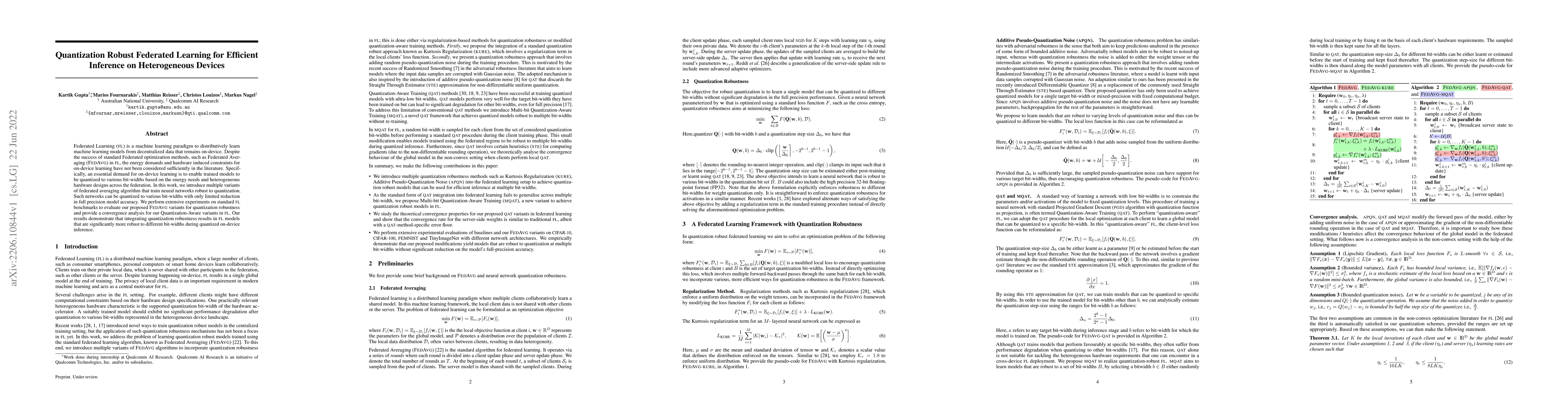 Thumbnail for Quantization Robust Federated Learning for Efficient Inference on
  Heterogeneous Devices