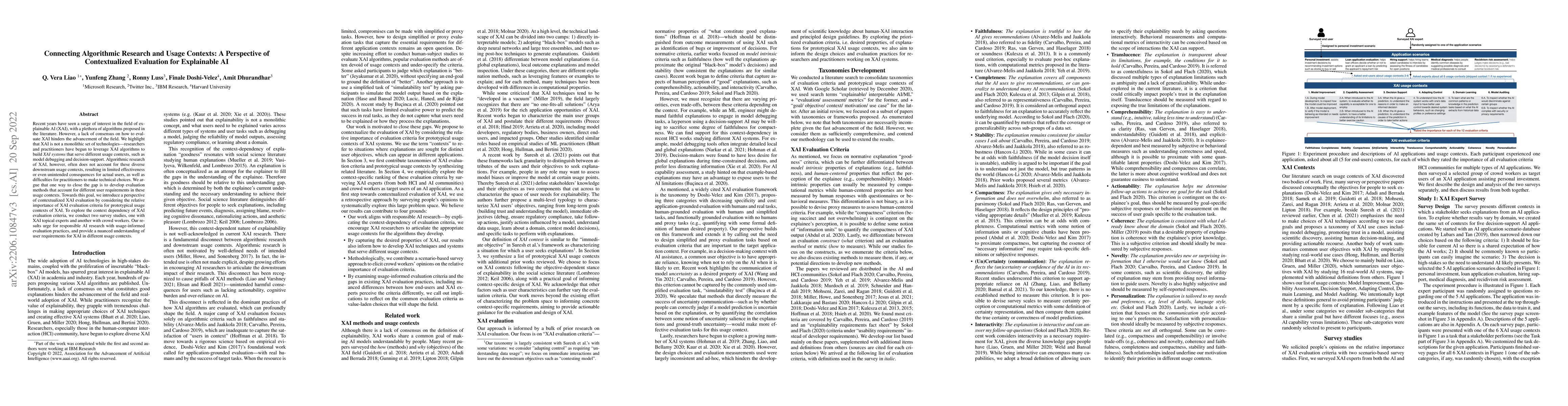Thumbnail for Connecting Algorithmic Research and Usage Contexts: A Perspective of
  Contextualized Evaluation for Explainable AI