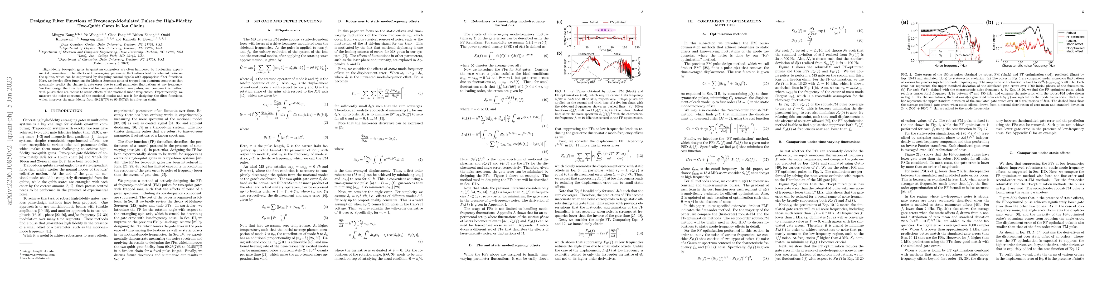 Thumbnail for Designing Filter Functions of Frequency-Modulated Pulses for
  High-Fidelity Two-Qubit Gates in Ion Chains