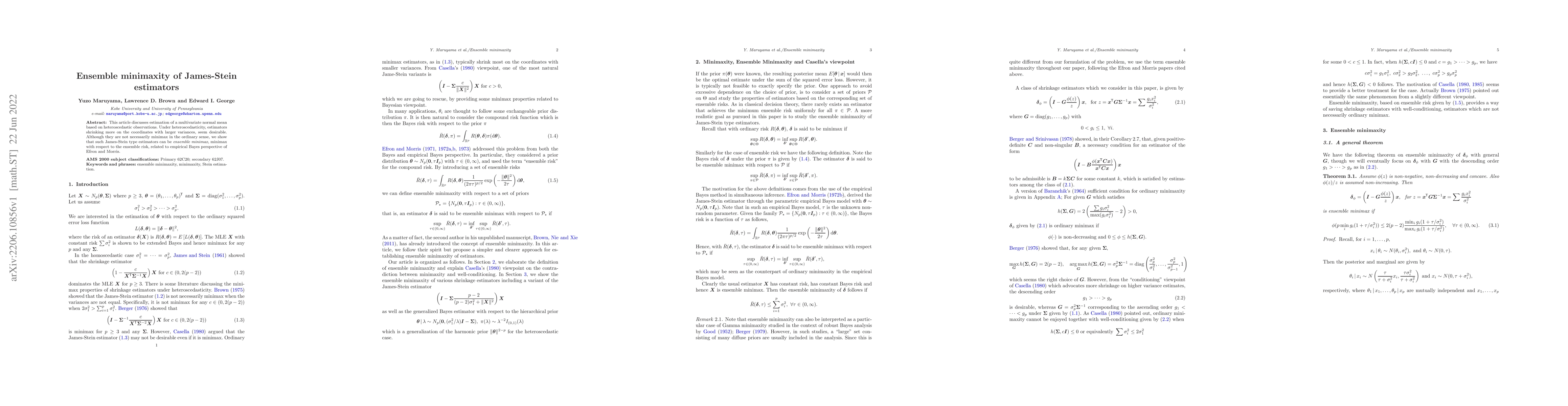 Thumbnail for Ensemble minimaxity of James-Stein estimators