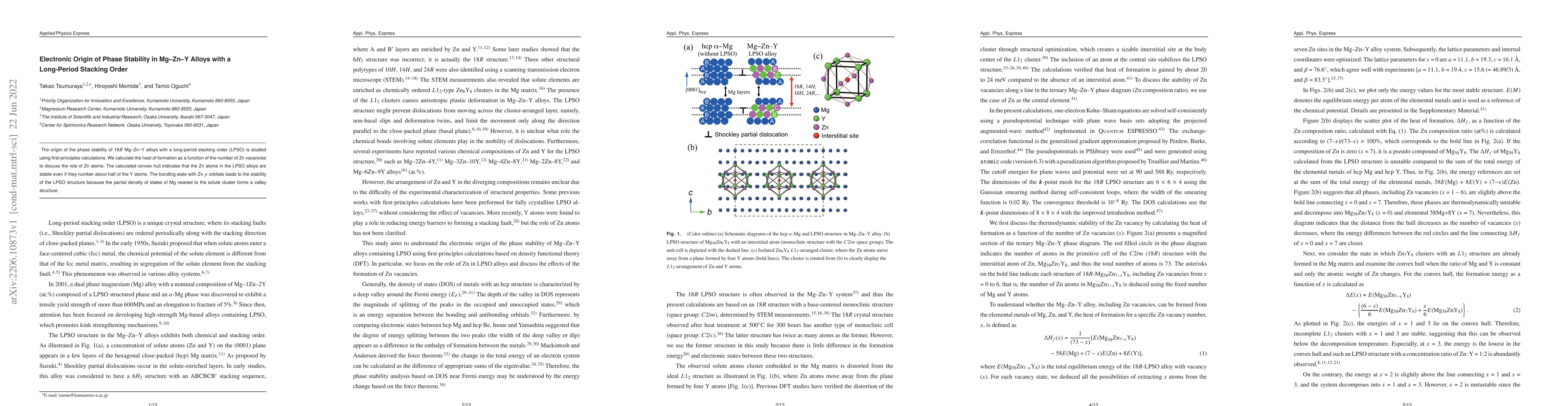 Thumbnail for Electronic Origin of Phase Stability in Mg-Zn-Y Alloys with a
  Long-Period Stacking Order