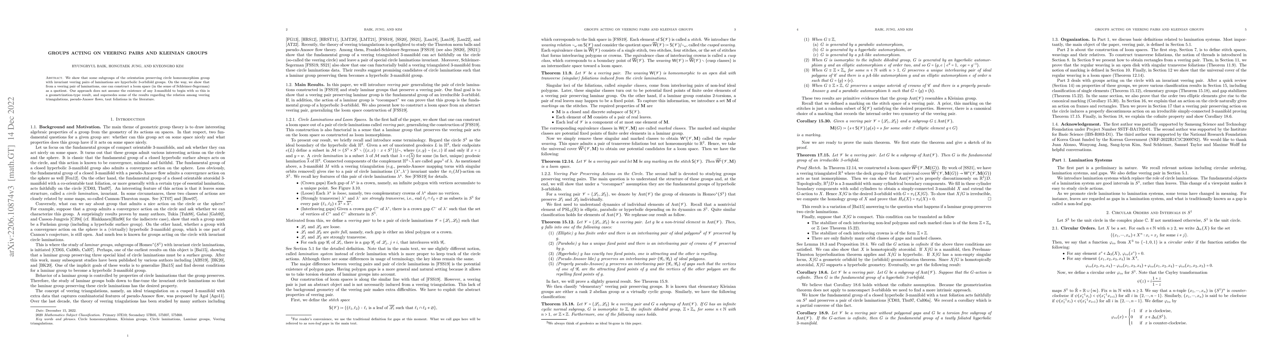 Thumbnail for Groups acting on veering pairs and Kleinian groups
