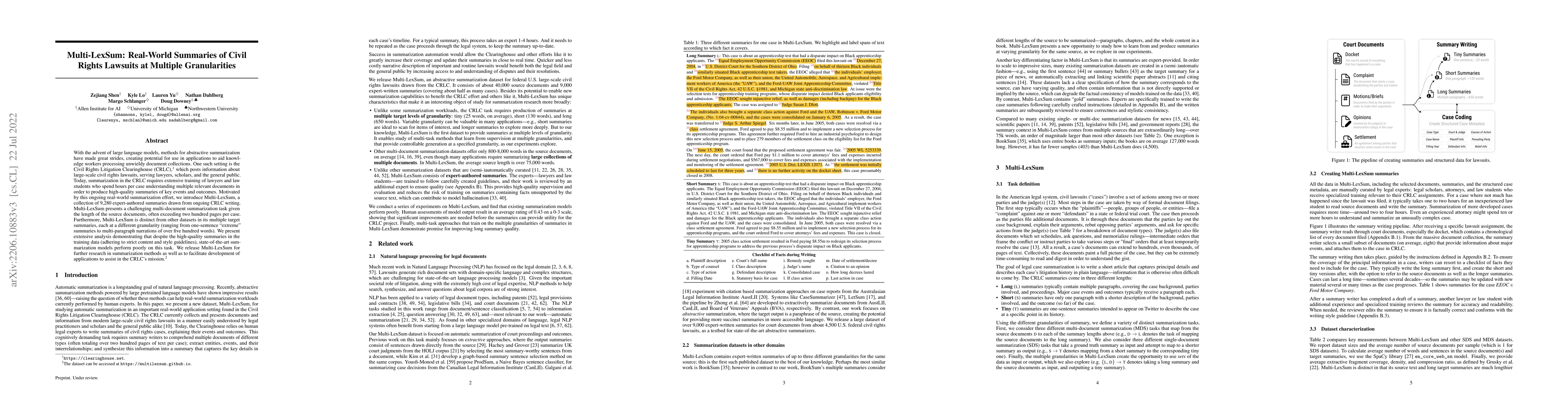 Thumbnail for Multi-LexSum: Real-World Summaries of Civil Rights Lawsuits at Multiple
  Granularities