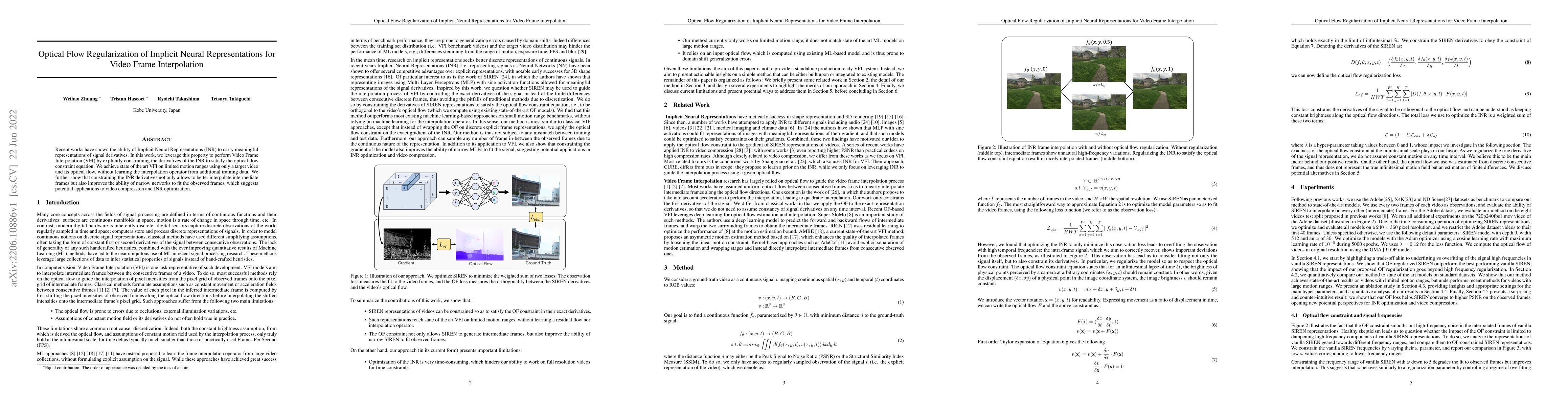 Thumbnail for Optical Flow Regularization of Implicit Neural Representations for Video
  Frame Interpolation