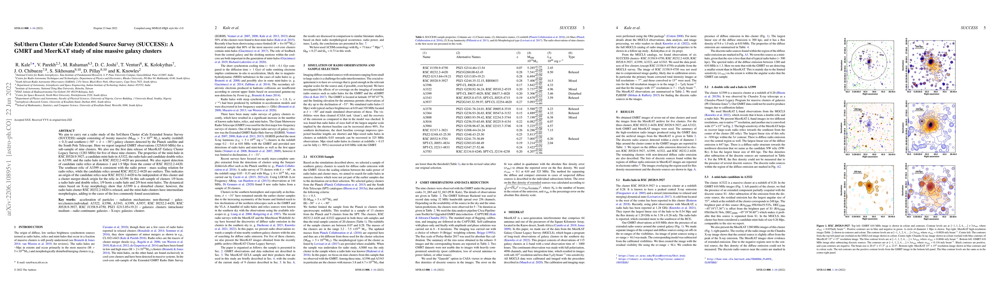 Thumbnail for SoUthern Cluster sCale Extended Source Survey (SUCCESS): A GMRT and
  MeerKAT study of nine massive galaxy clusters