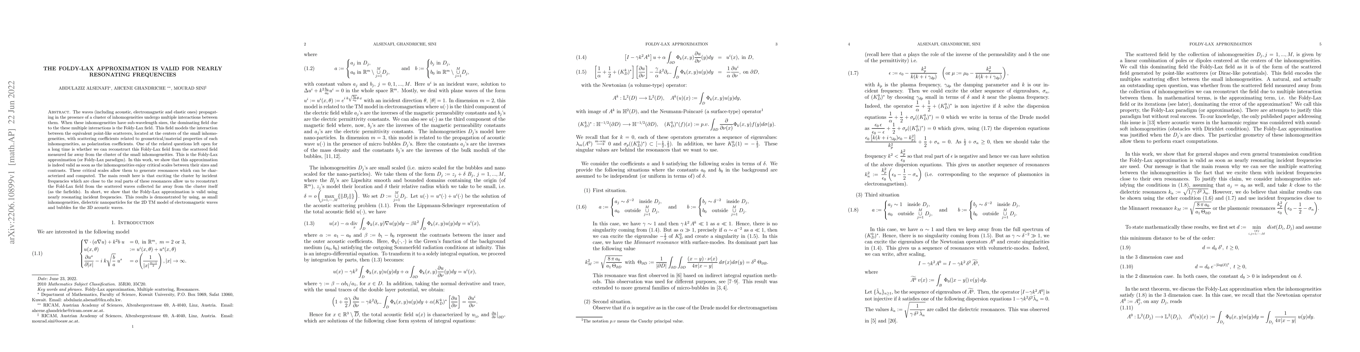 Thumbnail for The Foldy-Lax approximation is valid for nearly resonating frequencies