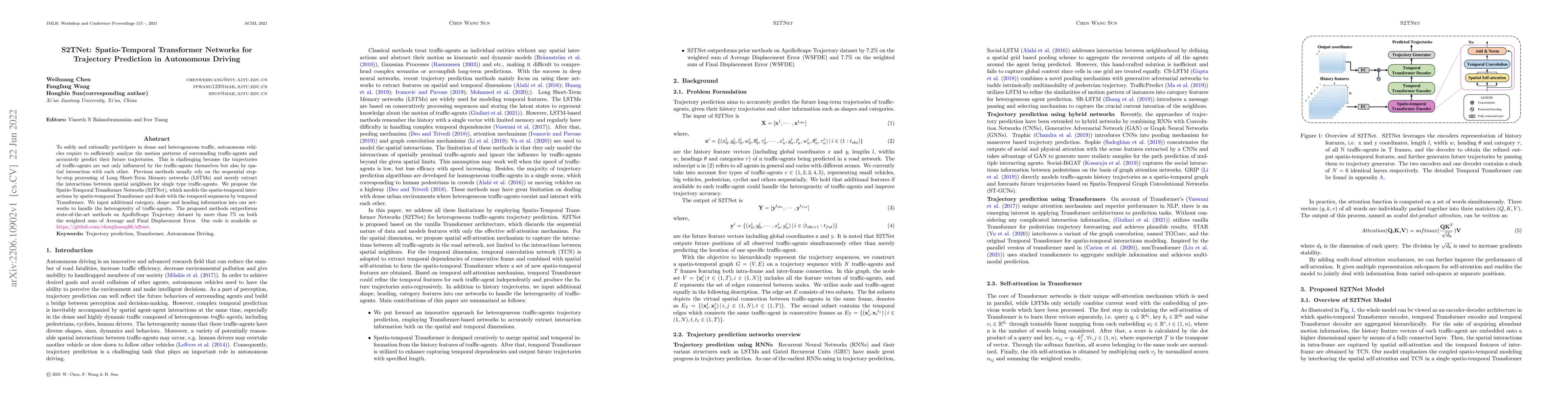 Thumbnail for S2TNet: Spatio-Temporal Transformer Networks for Trajectory Prediction
  in Autonomous Driving