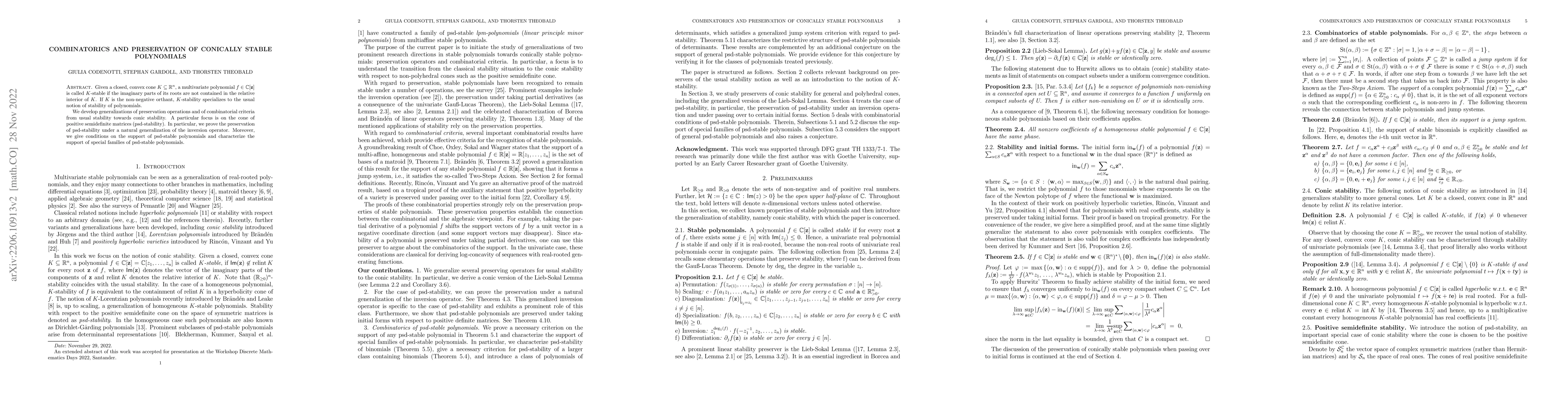 Thumbnail for Combinatorics and preservation of conically stable polynomials