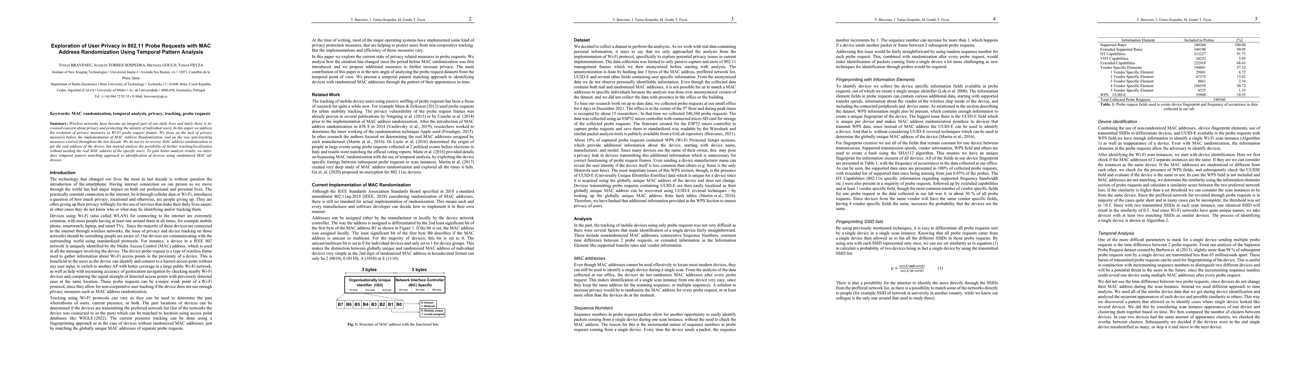 Thumbnail for Exploration of User Privacy in 802.11 Probe Requests with MAC Address
  Randomization Using Temporal Pattern Analysis