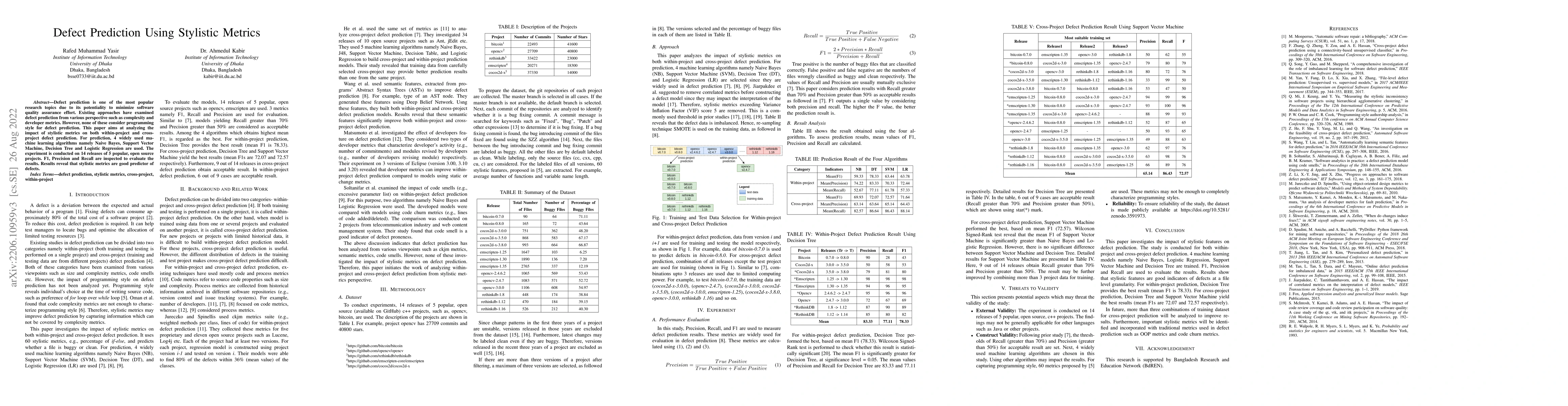 Thumbnail for Defect Prediction Using Stylistic Metrics