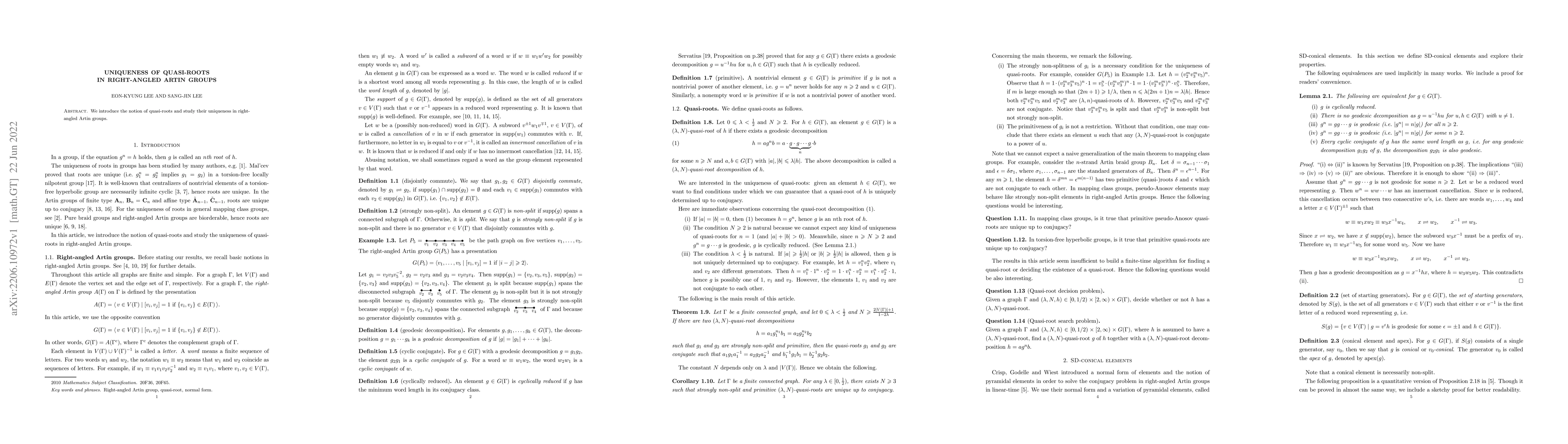 Thumbnail for Uniqueness of quasi-roots in right-angled Artin Groups