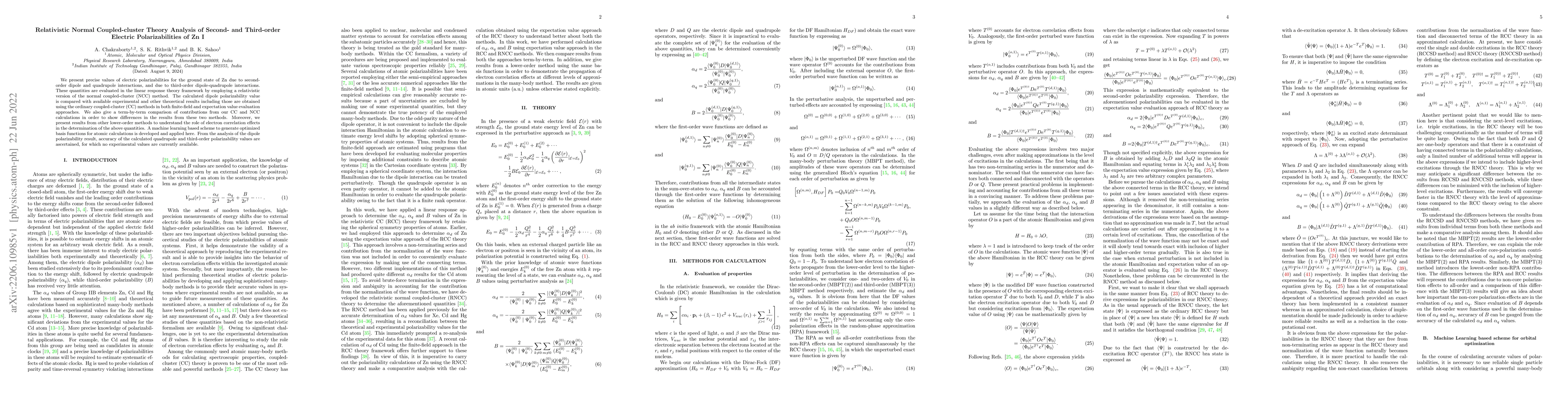 Thumbnail for Relativistic Normal Coupled-cluster Theory Analysis of Second- and
  Third-order Electric Polarizabilities of Zn I