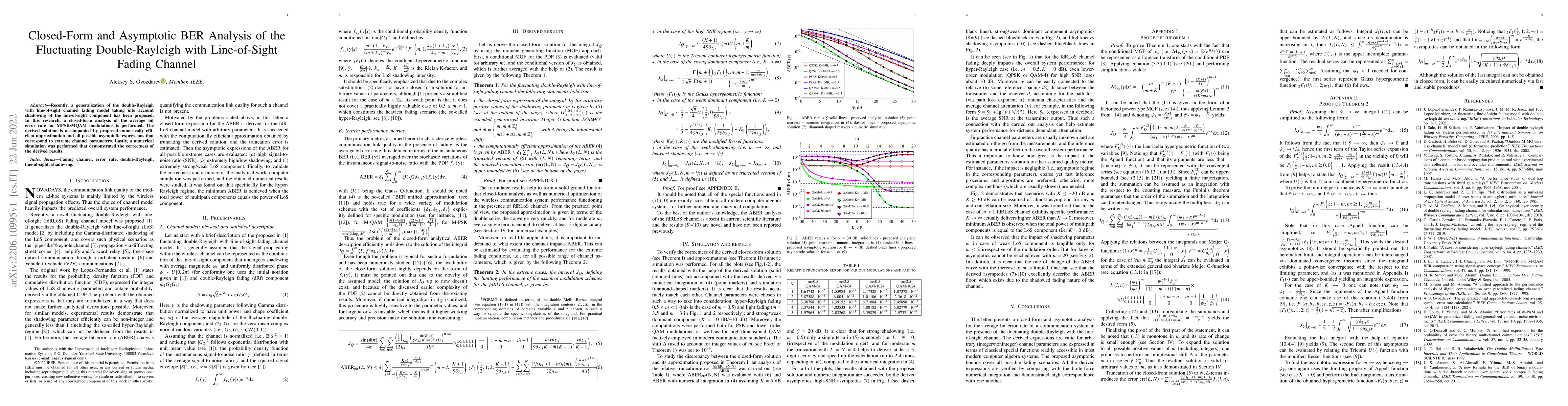 Thumbnail for Closed-Form and Asymptotic BER Analysis of the Fluctuating
  Double-Rayleigh with Line-of-Sight Fading Channel