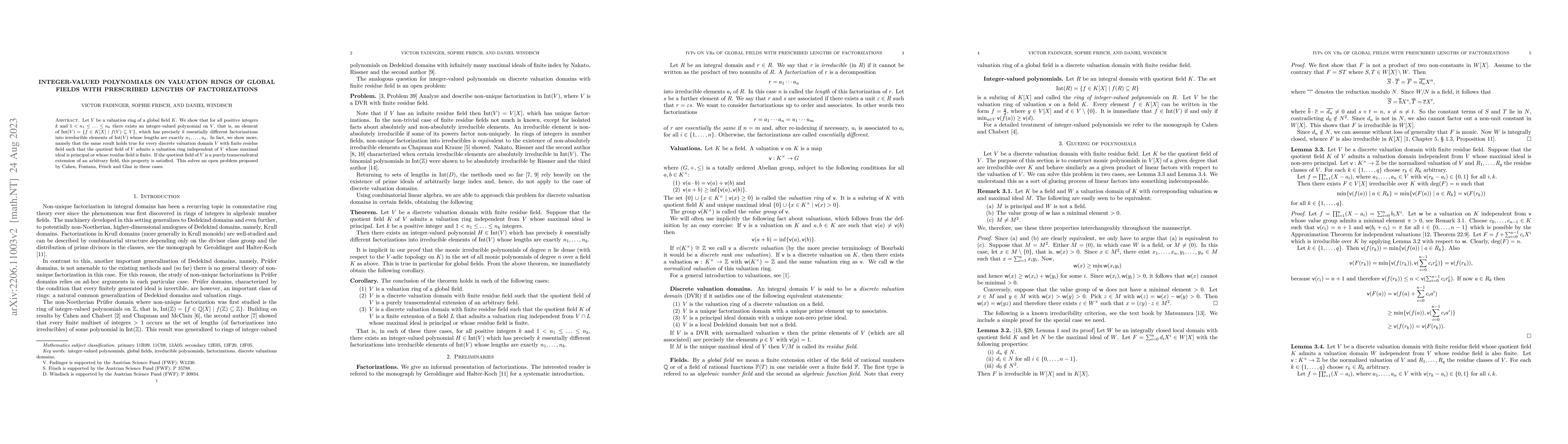 Thumbnail for Integer-valued polynomials on discrete valuation rings of global fields
  with prescribed lengths of factorizations