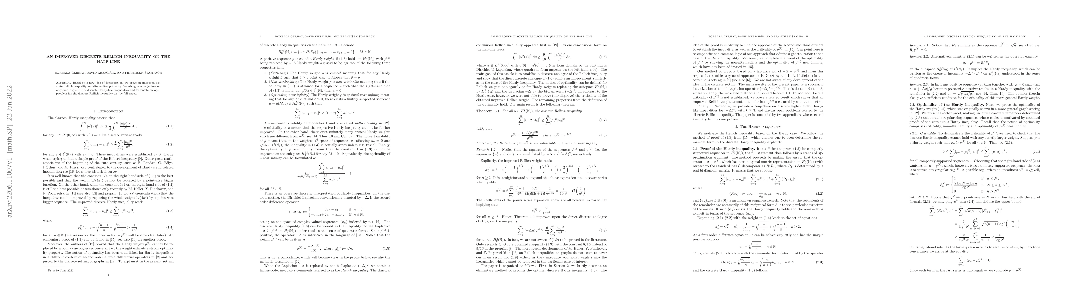 Thumbnail for An improved discrete Rellich inequality on the half-line