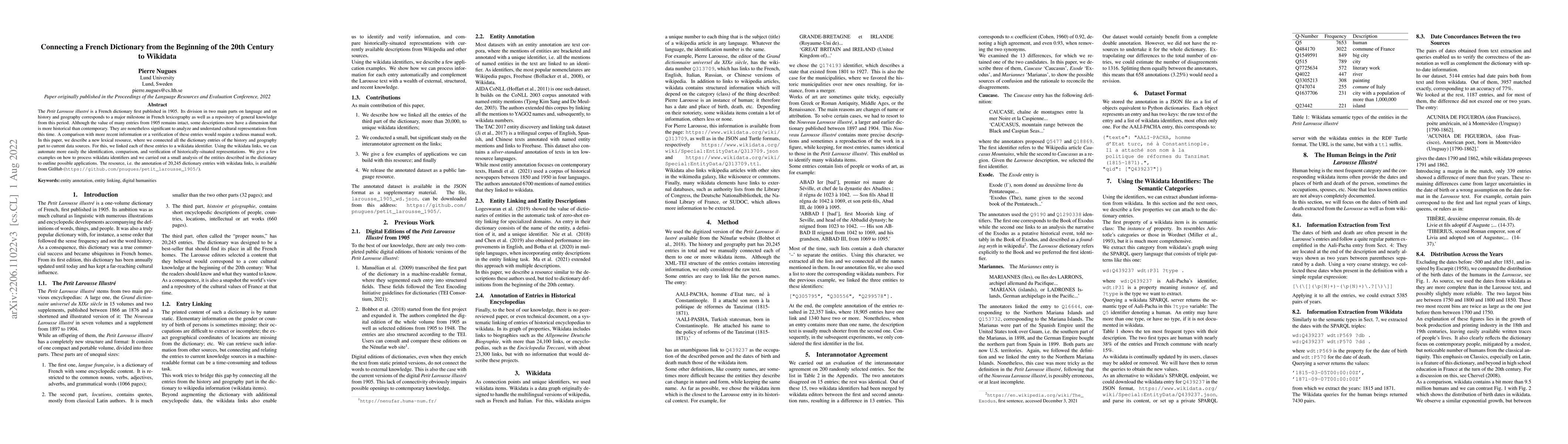 Thumbnail for Connecting a French Dictionary from the Beginning of the 20th Century to
  Wikidata
