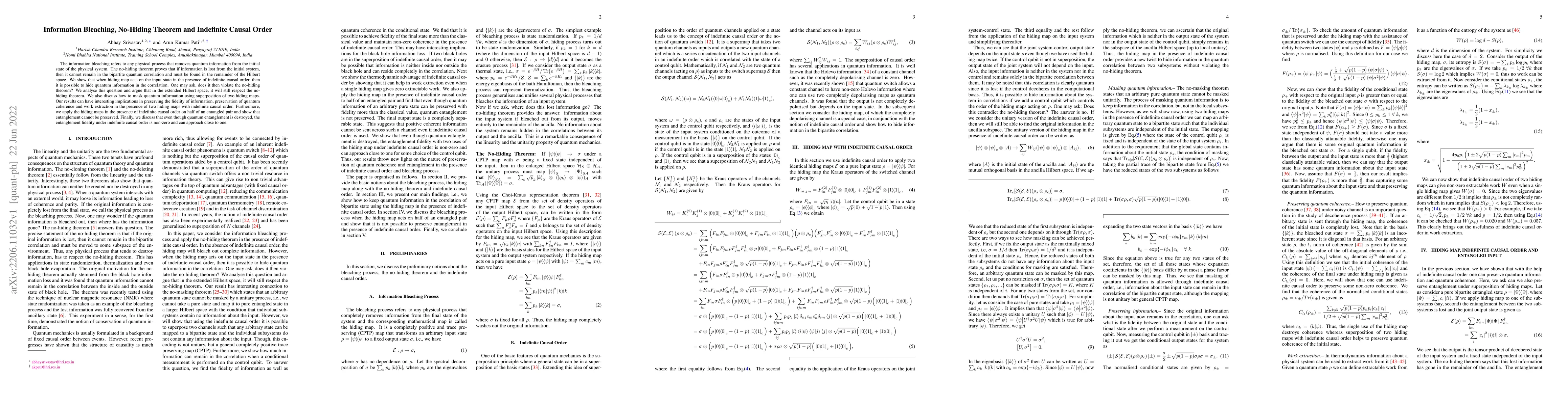 Thumbnail for Information Bleaching, No-Hiding Theorem and Indefinite Causal Order