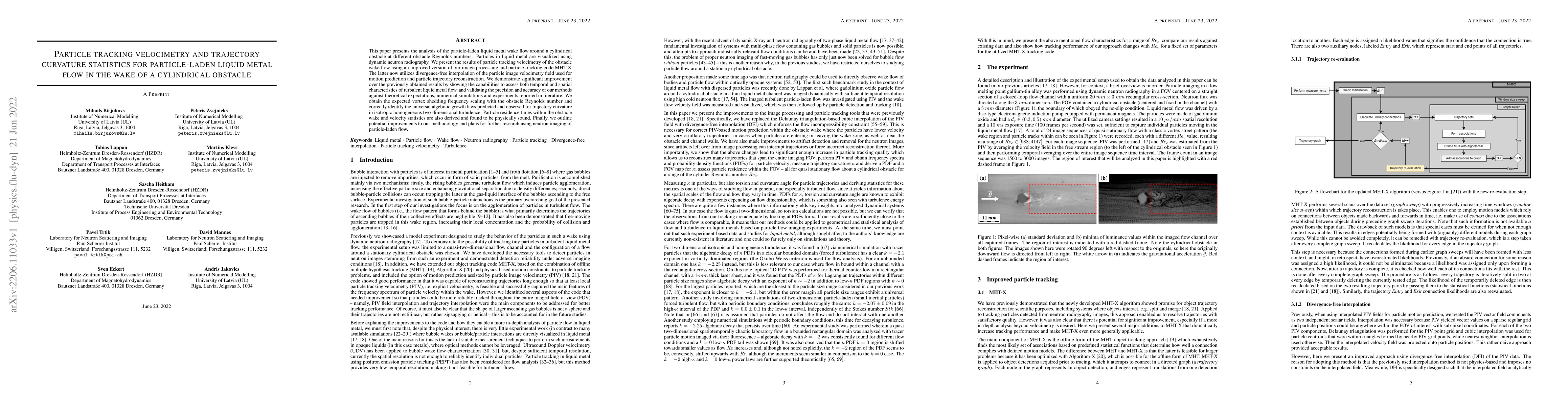 Thumbnail for Particle tracking velocimetry and trajectory curvature statistics for
  particle-laden liquid metal flow in the wake of a cylindrical obstacle