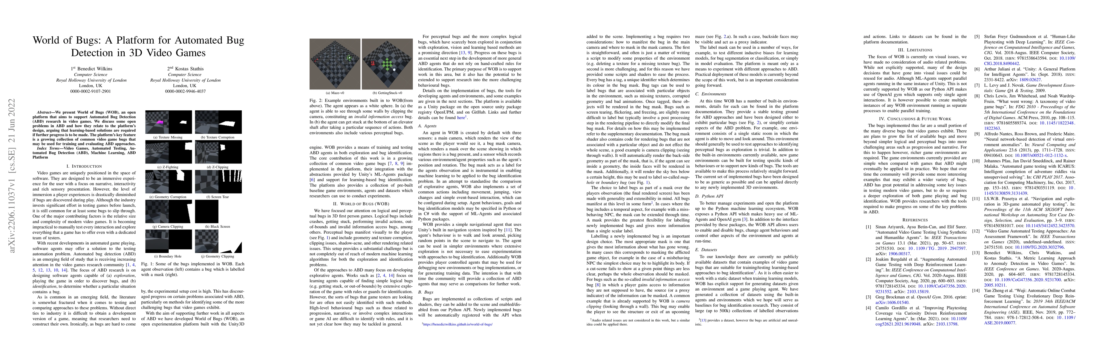 Thumbnail for World of Bugs: A Platform for Automated Bug Detection in 3D Video Games