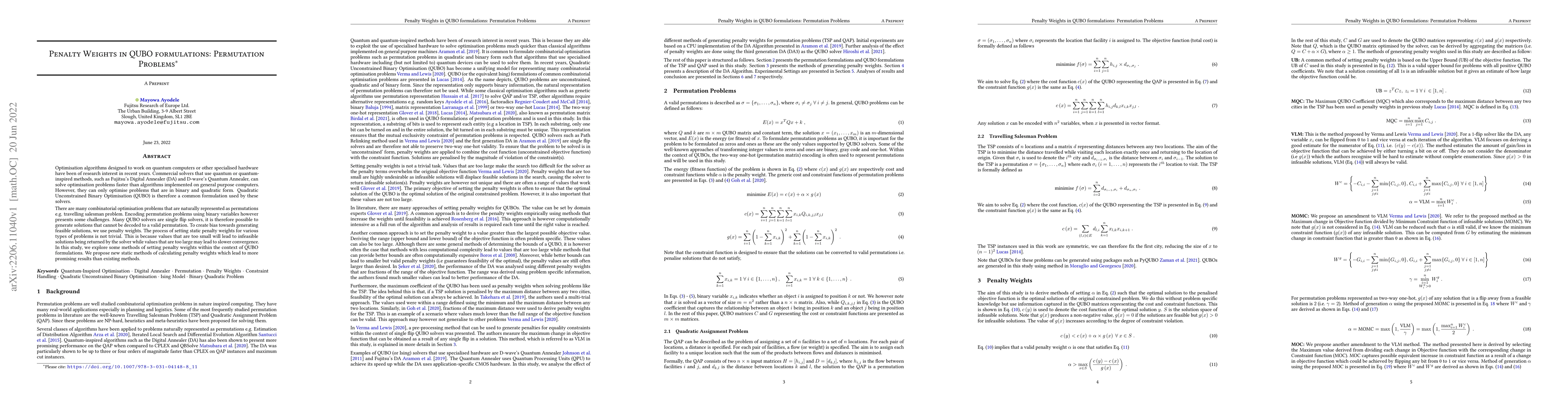 Thumbnail for Penalty Weights in QUBO Formulations: Permutation Problems