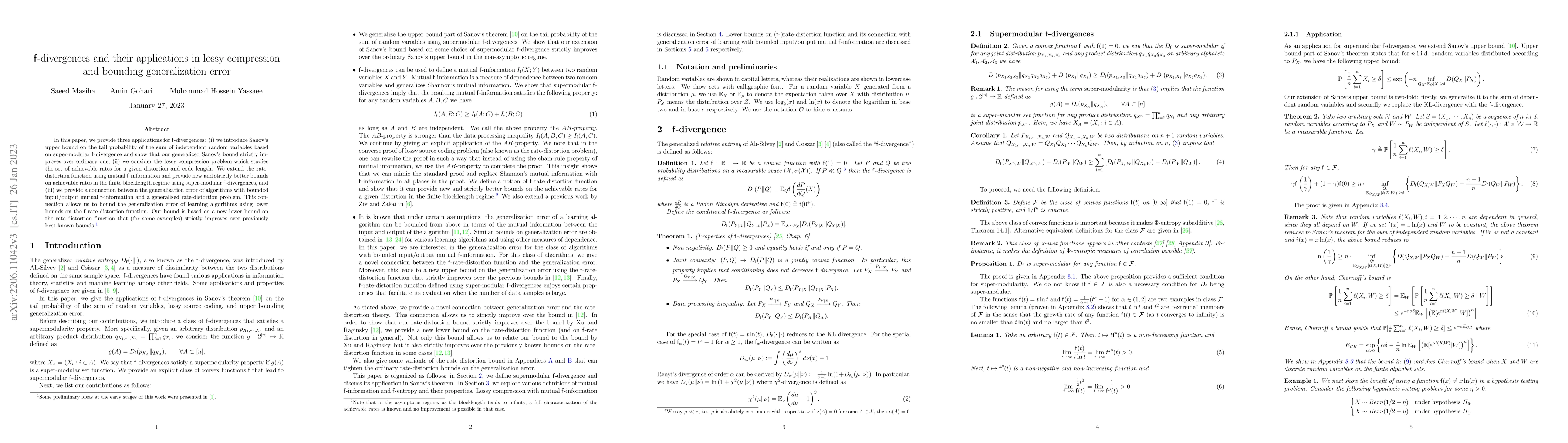 Thumbnail for f-divergences and their applications in lossy compression and bounding
  generalization error