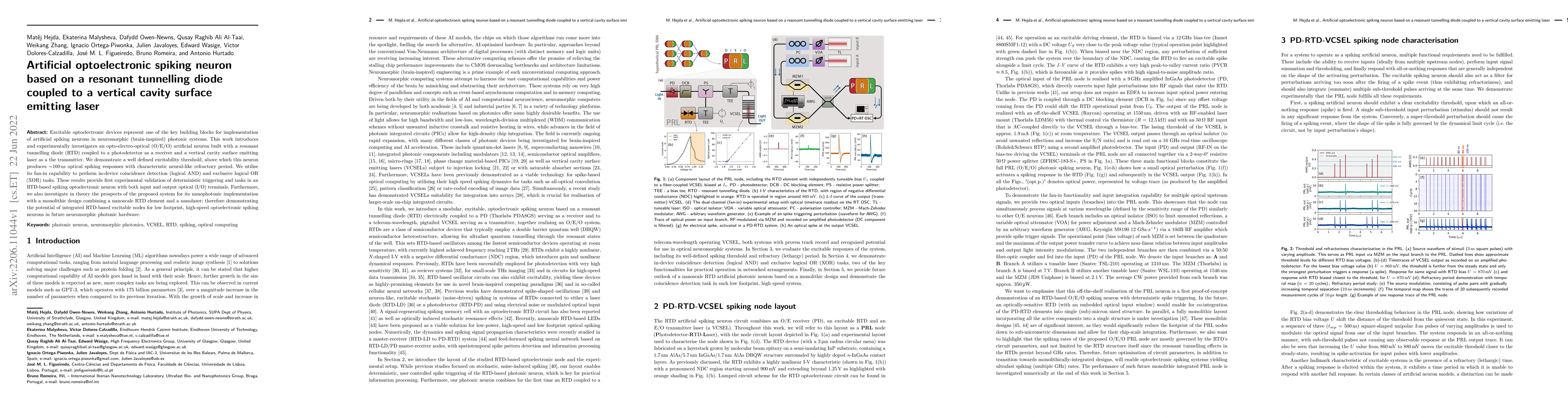 Thumbnail for Artificial optoelectronic spiking neuron based on a resonant tunnelling
  diode coupled to a vertical cavity surface emitting laser