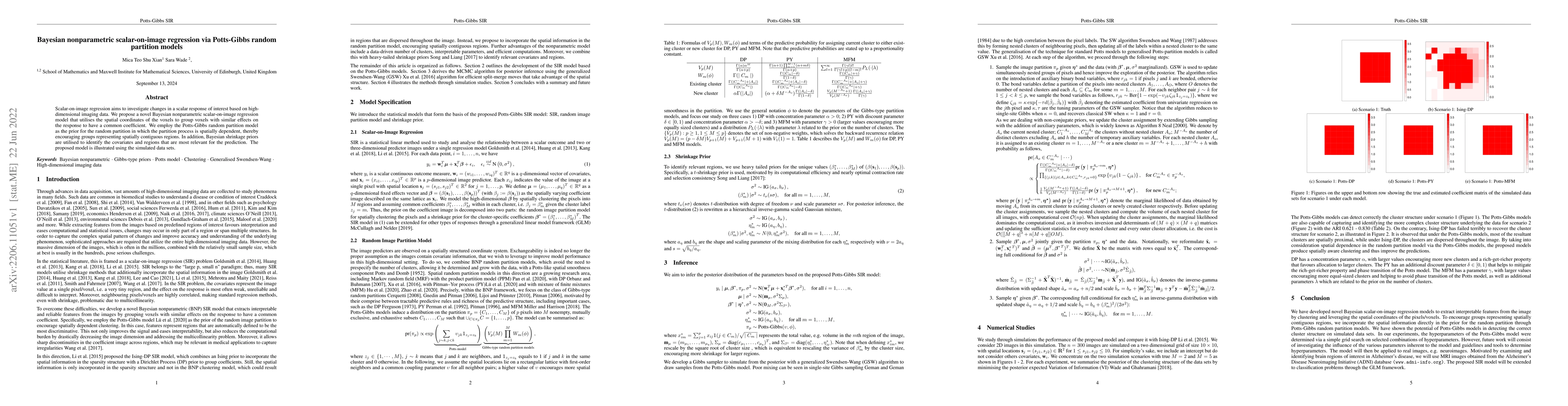 Thumbnail for Bayesian nonparametric scalar-on-image regression via Potts-Gibbs random
  partition models