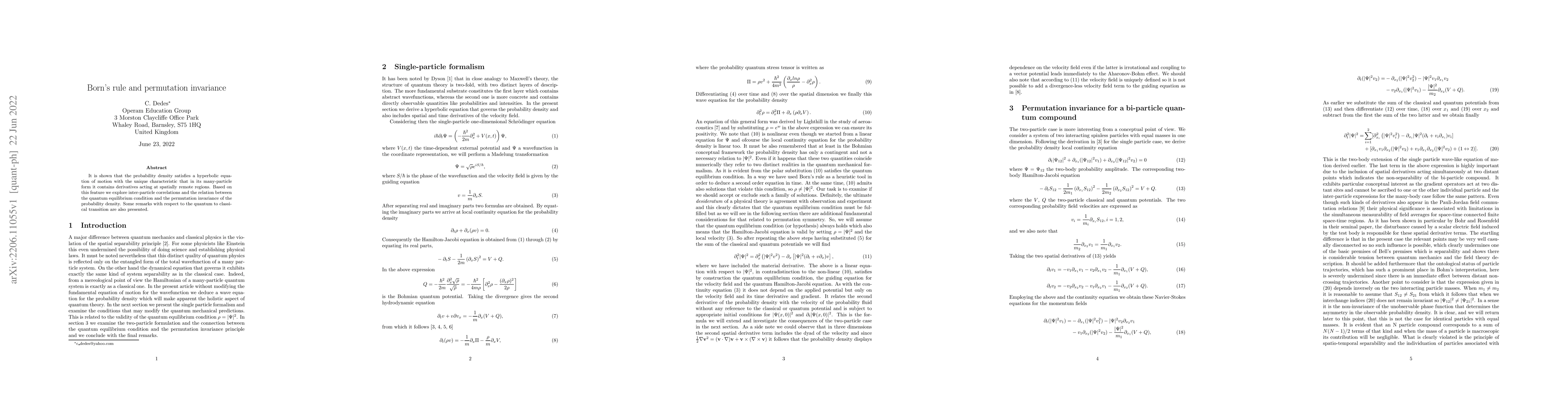 Thumbnail for Born's rule and permutation invariance