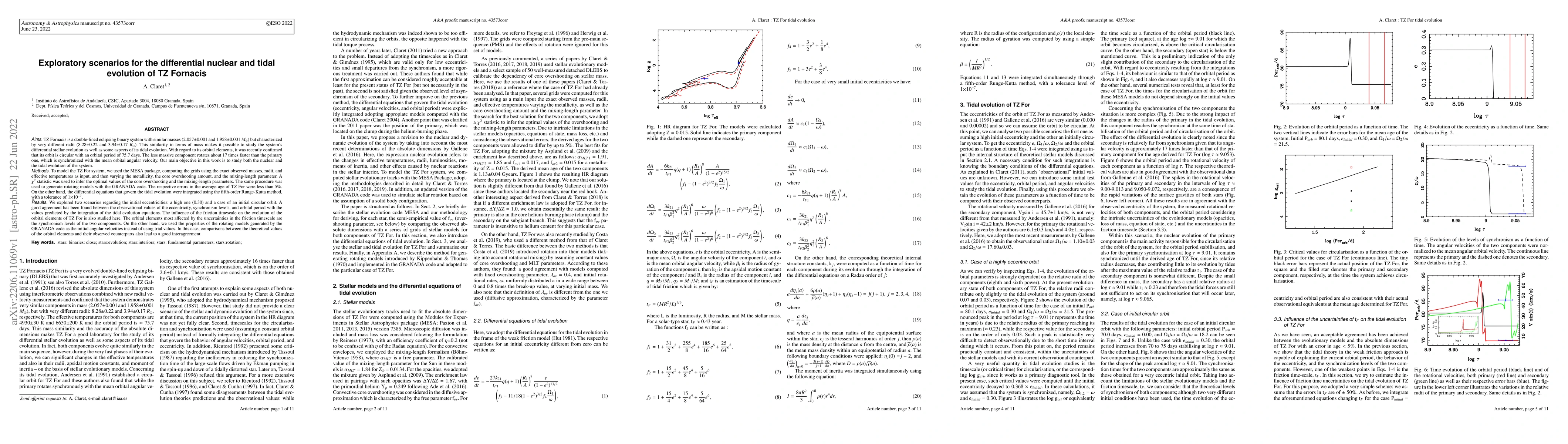 Thumbnail for Exploratory scenarios for the differential nuclear and tidal evolution
  of TZ Fornacis
