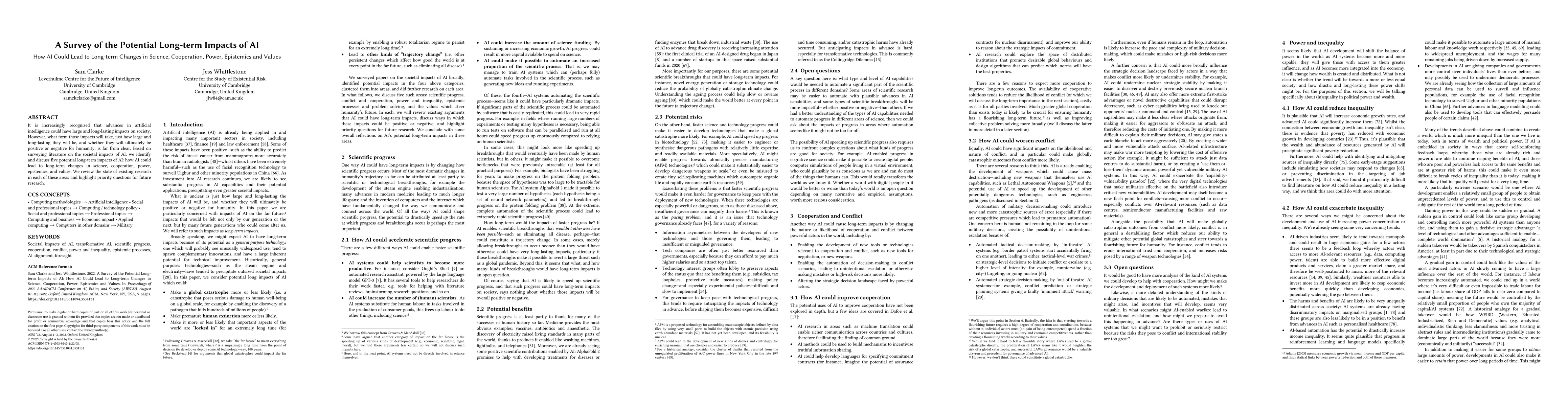 Thumbnail for A Survey of the Potential Long-term Impacts of AI