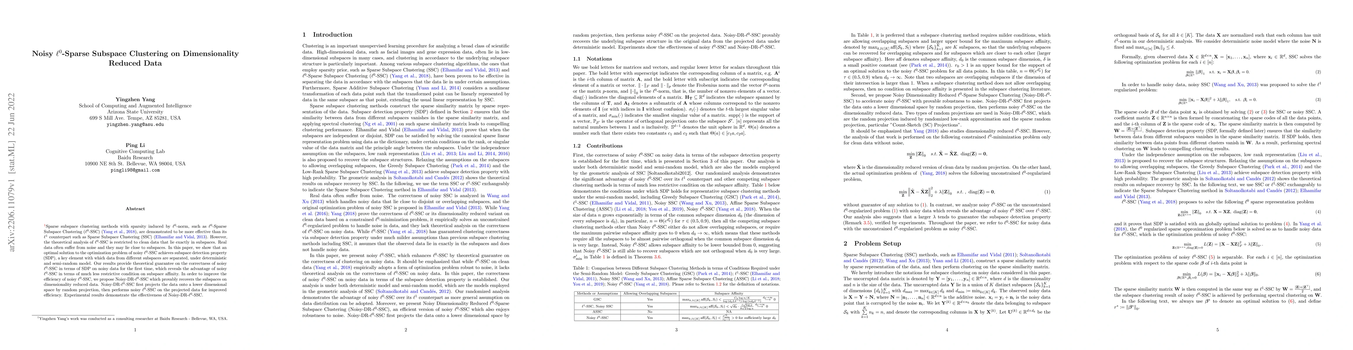 Thumbnail for Noisy $\ell^{0}$-Sparse Subspace Clustering on Dimensionality Reduced
  Data