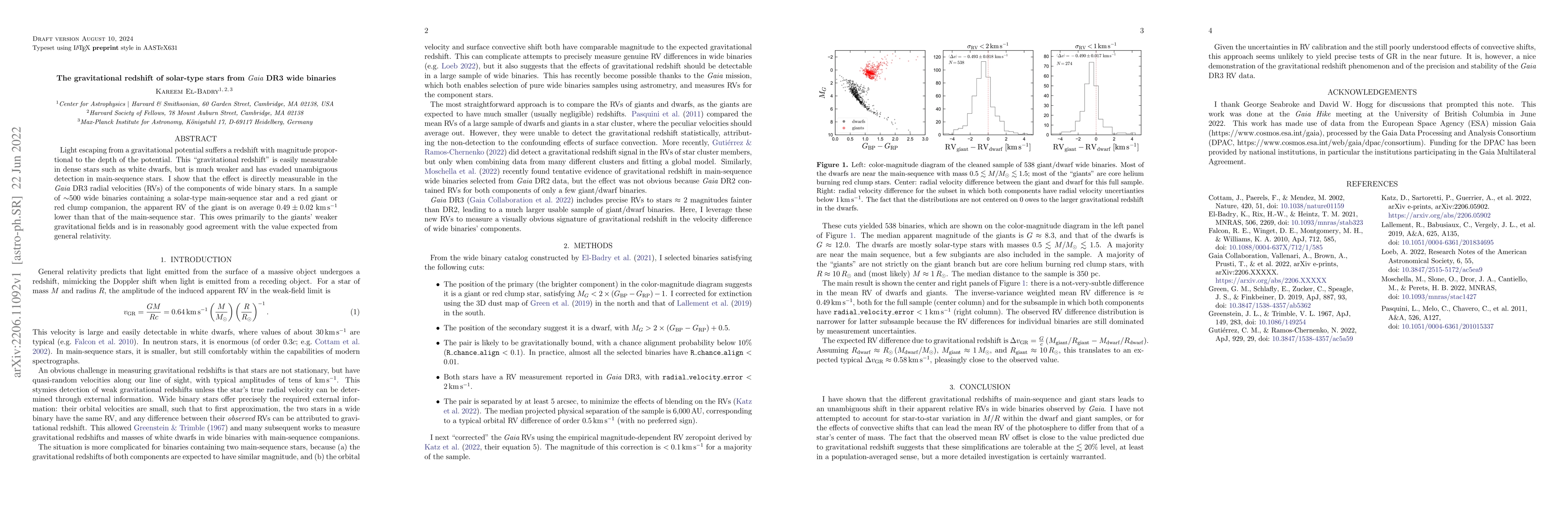 Thumbnail for The gravitational redshift of solar-type stars from Gaia DR3 wide
  binaries